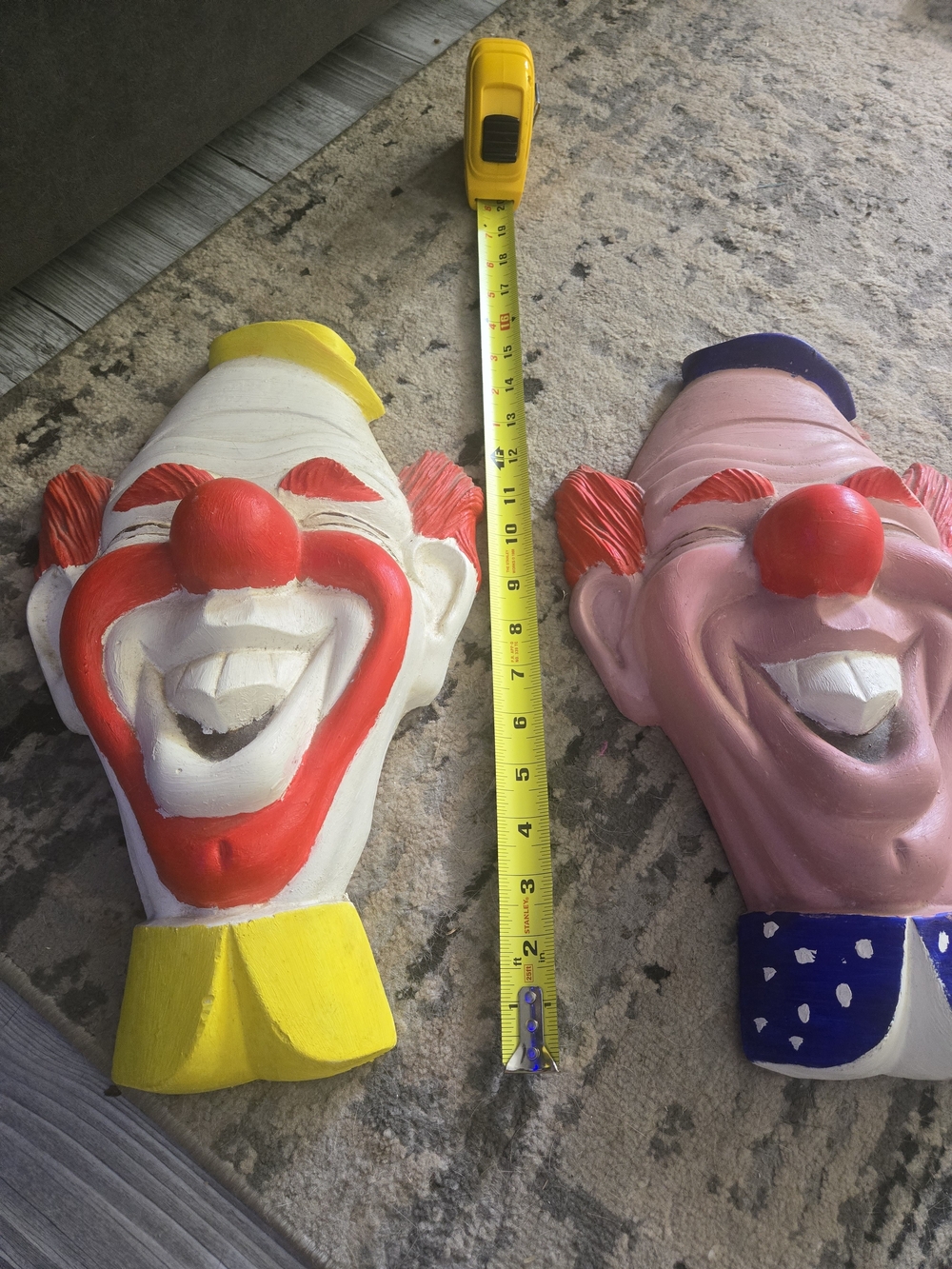 Vintage 1960s Holland Mold Chalkware Happy Clown Face Wall Art Plaques Set of 2
